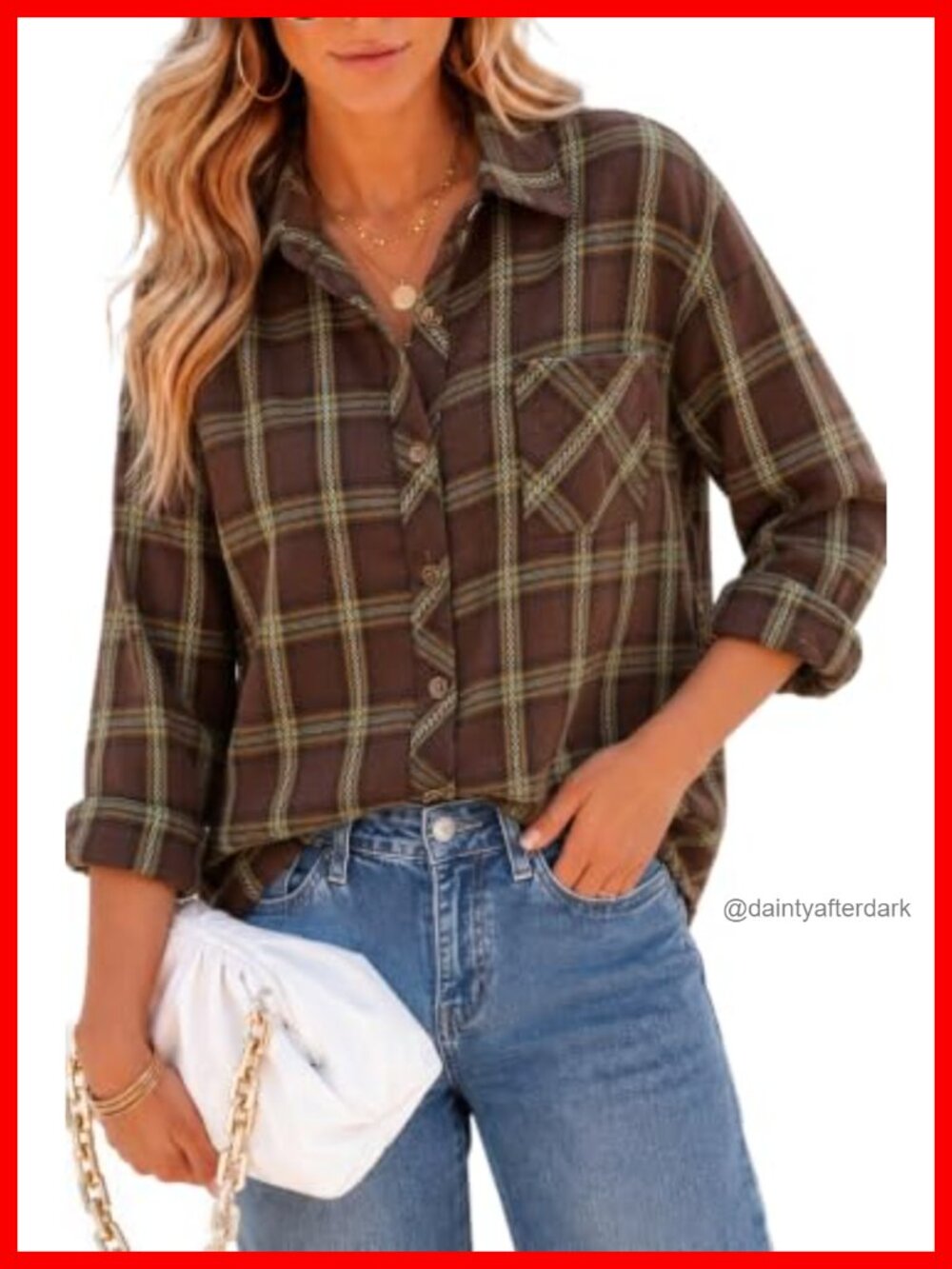 Oversized Flannel Button Down Plaid Shirt Business Casual Blouse